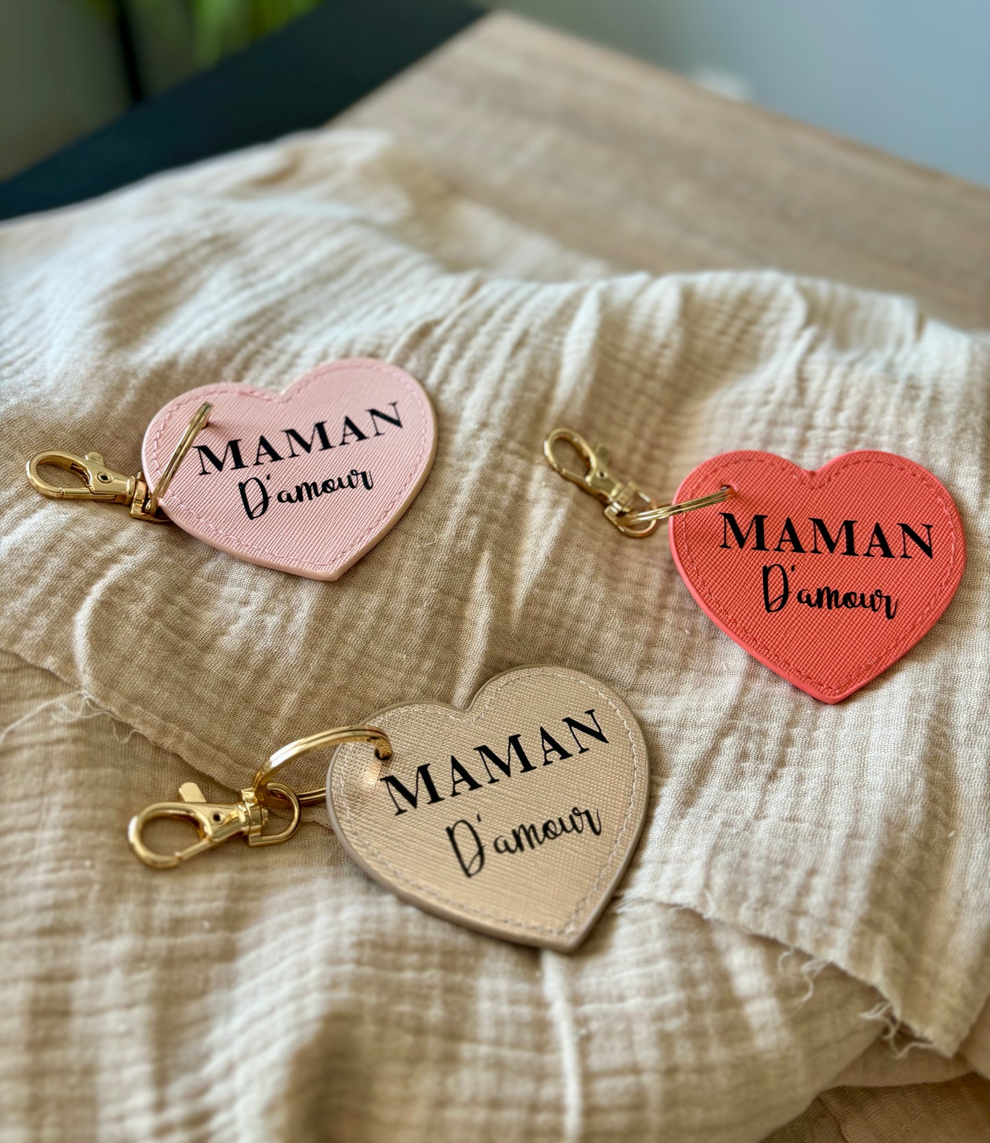 Porte clés cuir coeur